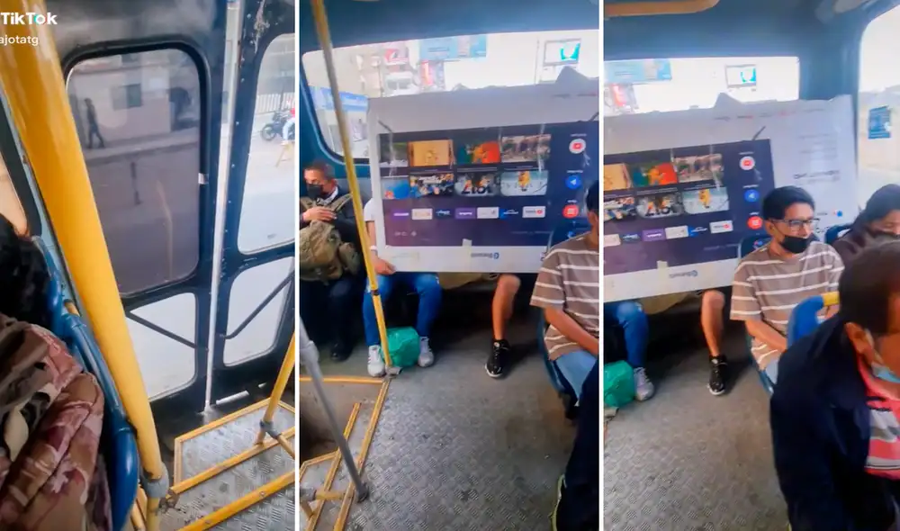 Las imágenes sorprendieron a miles en redes por la osada forma de transportar un televisor. Foto: composición LR/captura de TikTok/@Jotajotatg