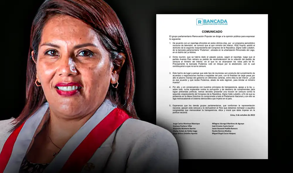 Digna Calle es integrante de la Mesa Directiva del Congreso. Foto: composición Gerson Cardoso/Congreso/Twitter Renovación Popular Digna Calle es integrante de la Mesa Directiva del Congreso. Foto: composición Gerson Cardoso/Congreso/Twitter Renovación Popular