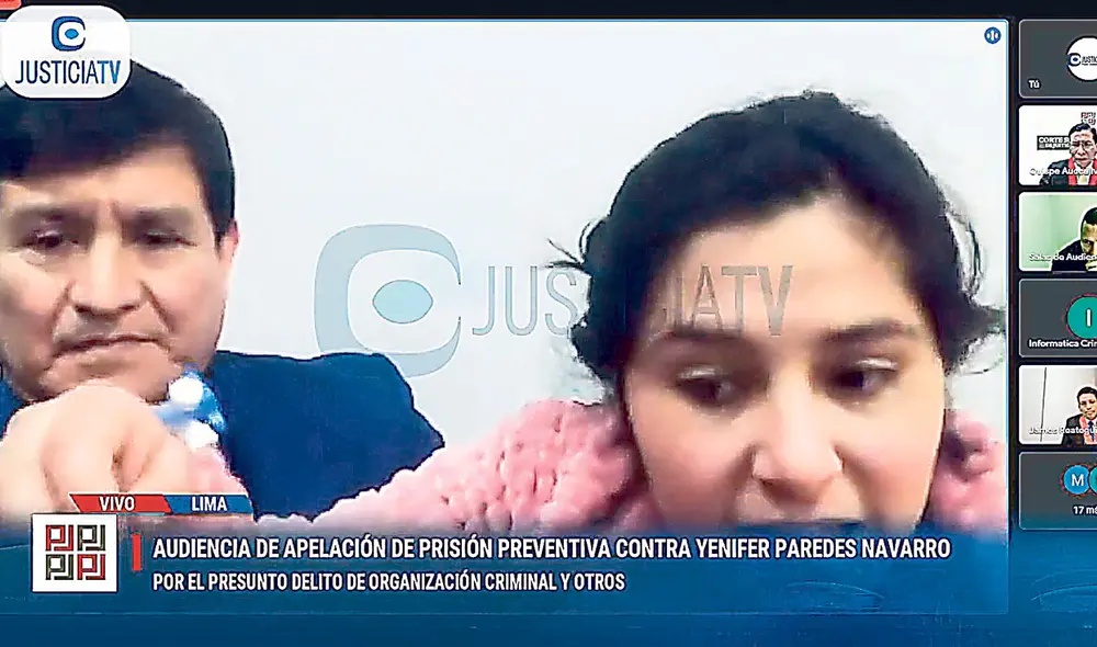 Investigada. Paredes no indicó qué mal la aqueja. Foto: captura Justicia TV