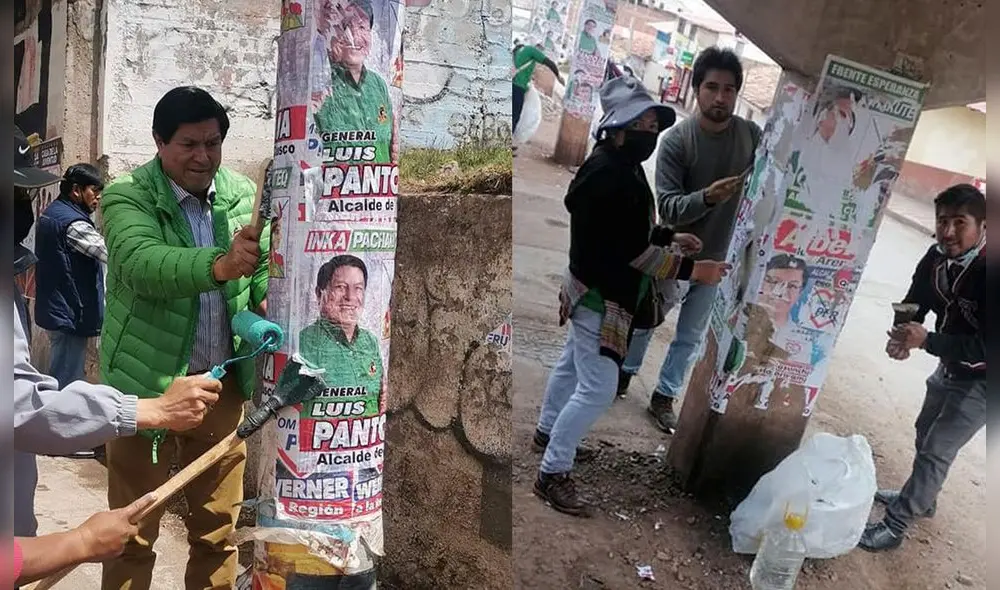 Alcalde virtual de la provincia del Cusco inicia limpieza de propaganda electoral. Foto: Facebook. Alcalde virtual de la provincia del Cusco inicia limpieza de propaganda electoral. Foto: Facebook.
