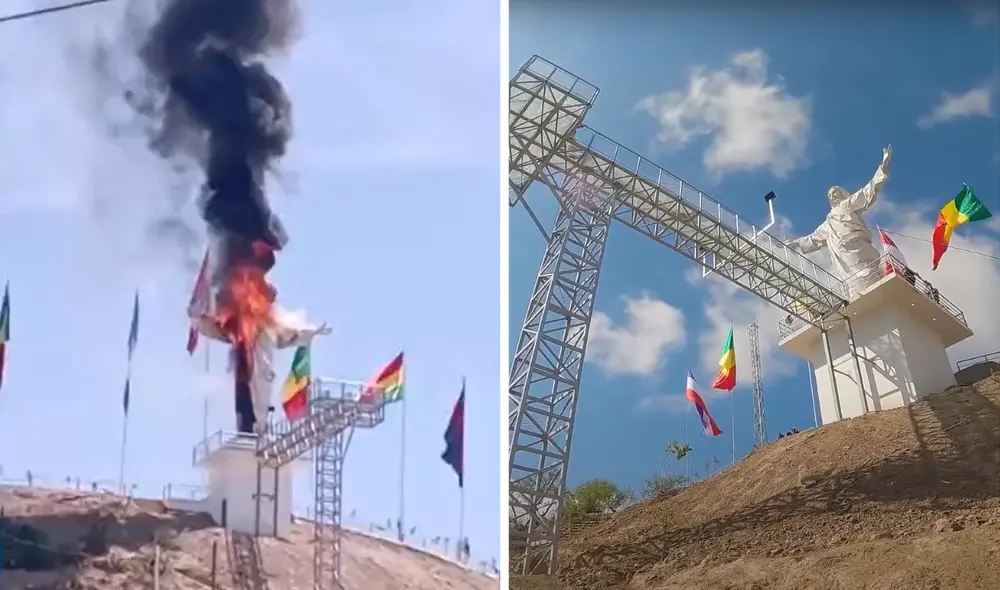 El puente metálico, compuesto de fibra de vidrio y que da acceso al Cristo Blanco, también ha quedado destruido. Foto: composición LR/capturas de Exitosa/YouTube/Soto Rusbel El puente metálico, compuesto de fibra de vidrio y que da acceso al Cristo Blanco, también ha quedado destruido. Foto: composición LR/capturas de Exitosa/YouTube/Soto Rusbel