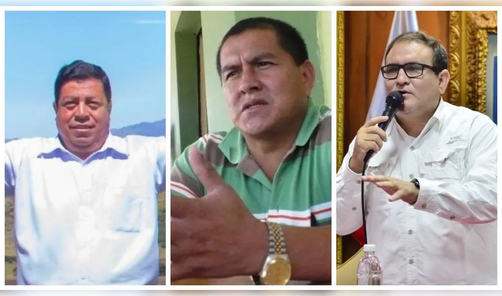 De izquierda a derecha: Ismael Huayama Neira, alcalde provincial de Huancabamba hasta el 2022, Juan García Carhuapoma, cuatro veces autoridad de Paicaipampa; Gabriel Madrid Orué, ex burgomaestre de Tambogrande. Foto: Composición de La República