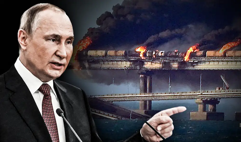 Vladímir Putin se reunirá este lunes al Consejo de Seguridad, dos días después de que una fuerte explosión destruyera parcialmente el puente de Crimea. Foto: Composición LR/AFP.