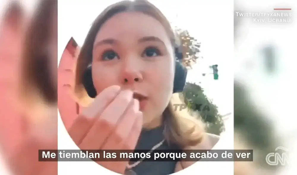 "Acabo de ver cómo el misil volaba por encima", declaró la mujer mientras grababa las calles ucranianas. Foto: CNN "Acabo de ver cómo el misil volaba por encima", declaró la mujer mientras grababa las calles ucranianas. Foto: CNN
