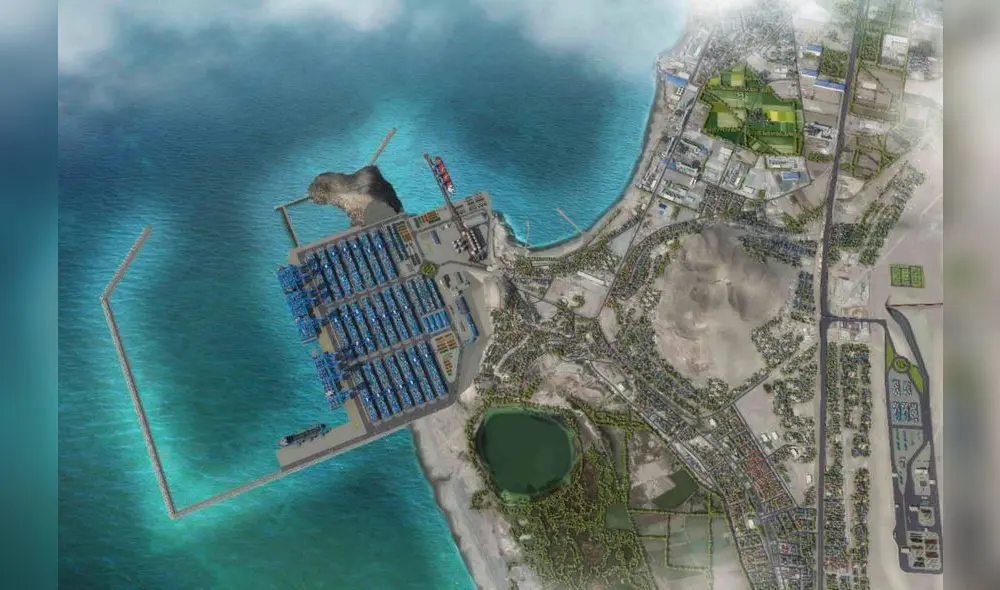 El puerto de Chancay tendrá una inversión de  $3.600 millones y está prevista para ser acabada a mitad de año de 2024. Foto: Puerto de Chancay
