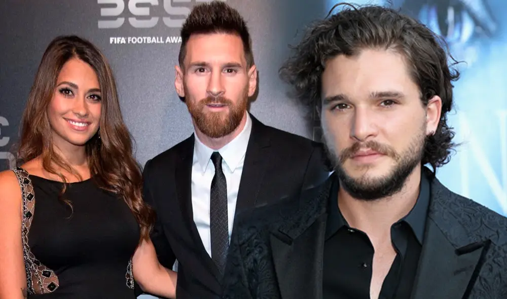 Lionel Messi, Antonella Rocuzzo y Kit Harington registraron su encuentro con una tierna fotografía. Foto: composición/difusión/AFP