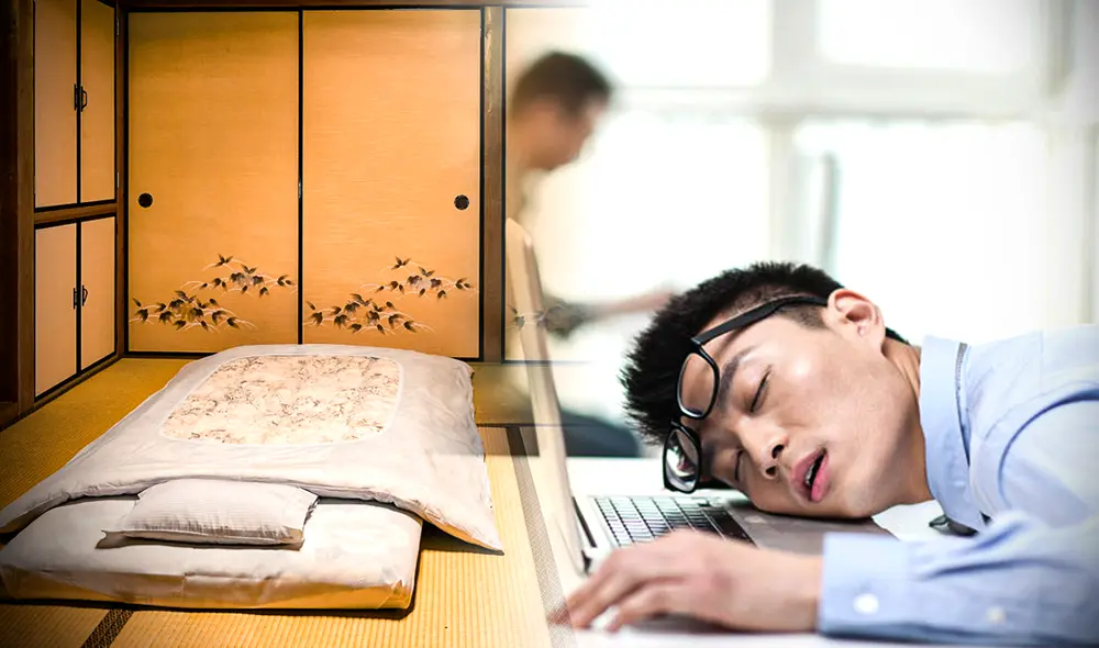 Los japoneses suelen dormir en el suelo y en lugares insólitos. Foto: composición LR/Voyapon/La Vida en Finanzas.