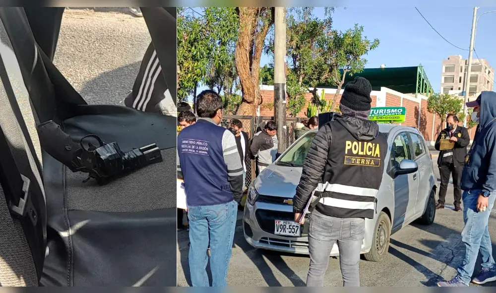 En el vehículo, hallaron el arma de fuego y demás objetos presuntamente usados en actos delincuenciales. Foto: Composición LR/PNP