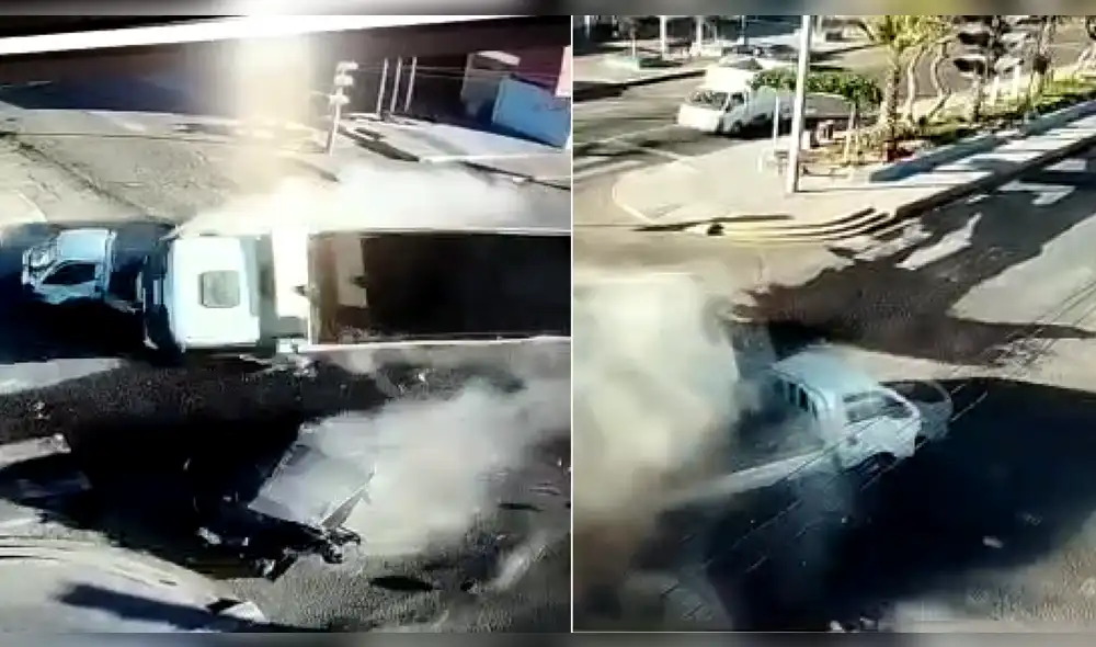 Instantes del terrible impacto. Foto: Captura de video/Seguridad Ciudadana Pocollay