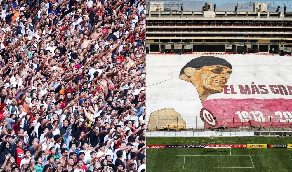Hinchas cremas en la tribuna norte desplegarán la famosa banderola en honor a Lolo Fernández. Foto: composición LR/Universitario