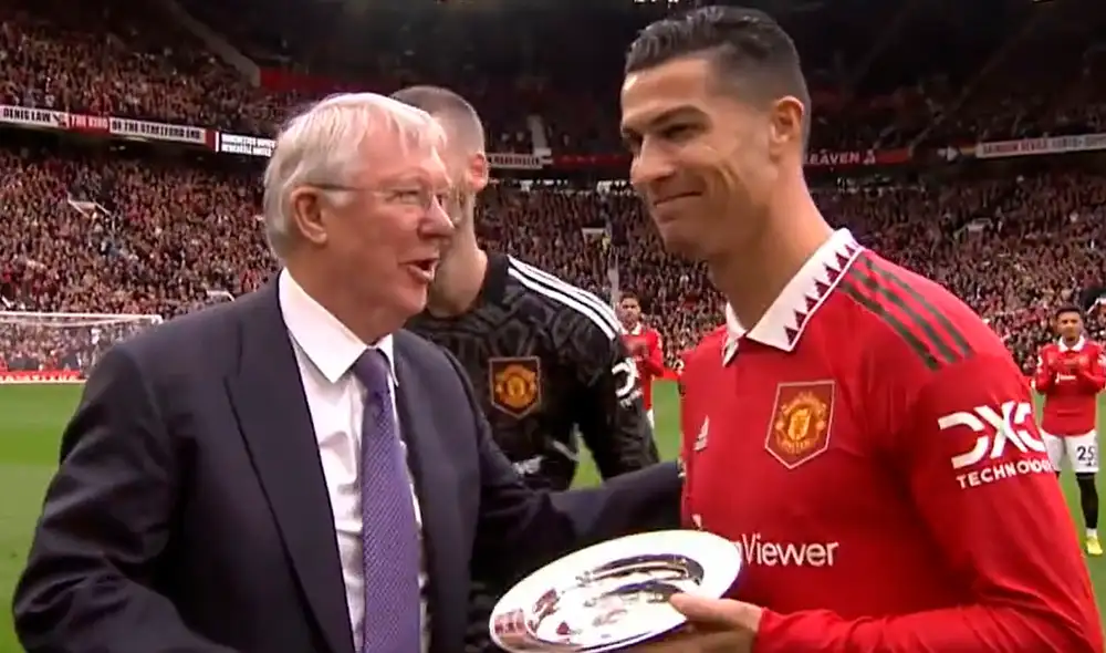 Alex Ferguson y Cristiano Ronaldo se reencontraron en Old Trafford. Foto: captura ESPN