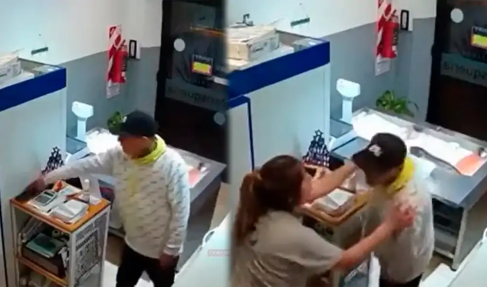 El comportamiento del delincuente que se hizo pasar por un cliente fue captado por la cámara de vigilancia del establecimiento. Foto: composición LR/Captura de YouTube/Canal 5 Quilmes. El comportamiento del delincuente que se hizo pasar por un cliente fue captado por la cámara de vigilancia del establecimiento. Foto: composición LR/Captura de YouTube/Canal 5 Quilmes.