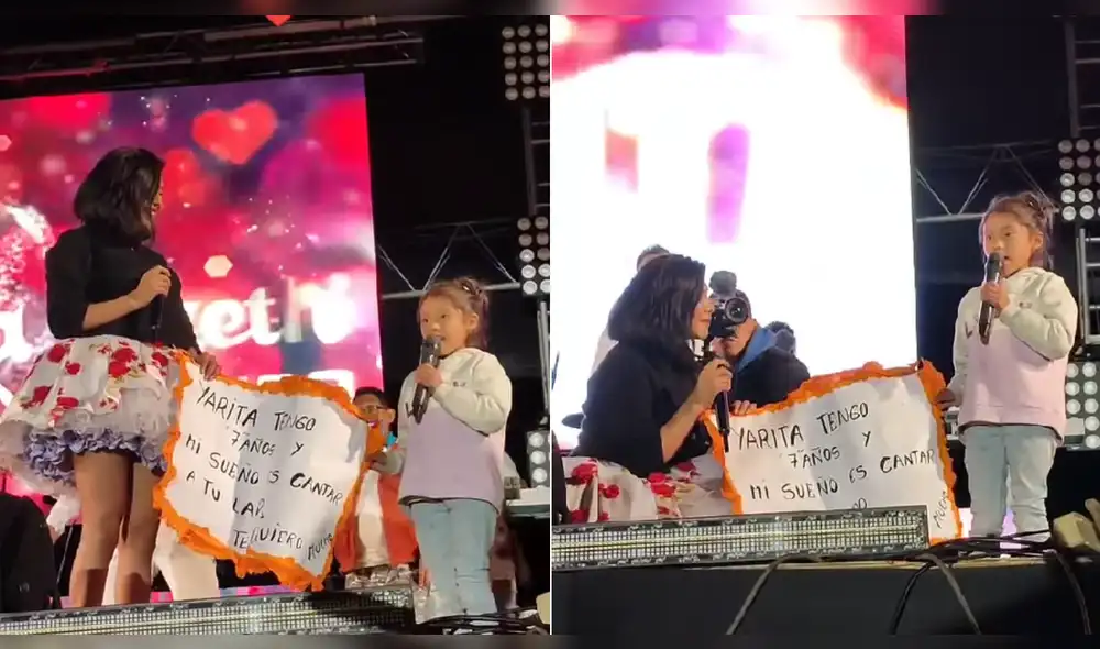 La cantante Yarita Lizeth junto a la pequeña en el escenario. Foto: composición LR/Fama Tv