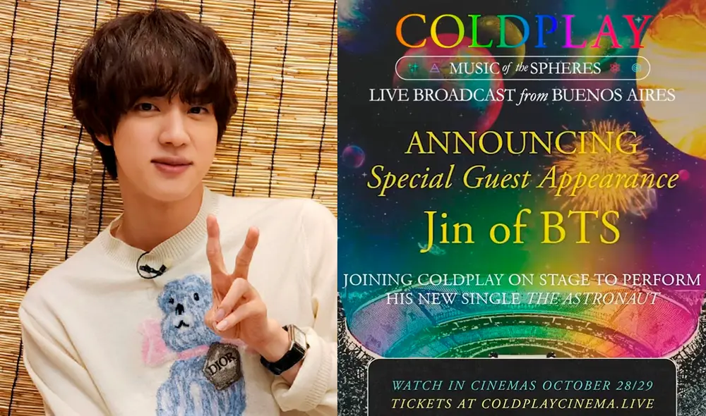 Sorpresa confirmada. Jin cantará en Argentina junto con Coldplay. Foto: composición BIGHIT/Coldplay