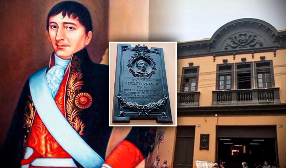 En una de las puertas de ingreso de la galería El Dorado de Mesa Redonda, se encuentra una placa en honor a Hipólito Unanue. Foto: composición LR/IPerú/En tu barrio En una de las puertas de ingreso de la galería El Dorado de Mesa Redonda, se encuentra una placa en honor a Hipólito Unanue. Foto: composición LR/IPerú/En tu barrio