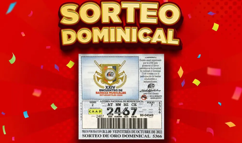 Lotería Nacional de Panamá HOY, 23 de octubre: resultados EN VIVO del ‘Sorteo de Oro Dominical’. Foto: lnbpma / Twitter Lotería Nacional de Panamá HOY, 23 de octubre: resultados EN VIVO del ‘Sorteo de Oro Dominical’. Foto: lnbpma / Twitter