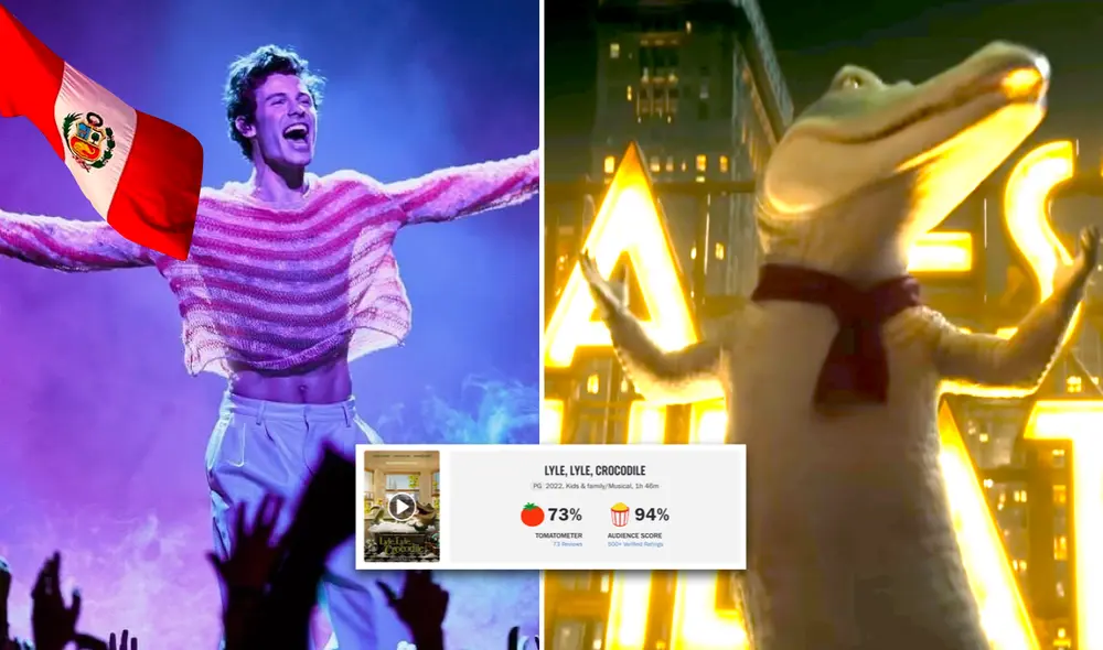 "Lilo, Lilo, cocodrilo" tiene a Shawn Mendes en la voz del protagonista. La película llegará a los cines peruanos el 27 de octubre. Foto: composición LR/Instagram/Shawn Mendes/Sony/captura de Rotten Tomatoes