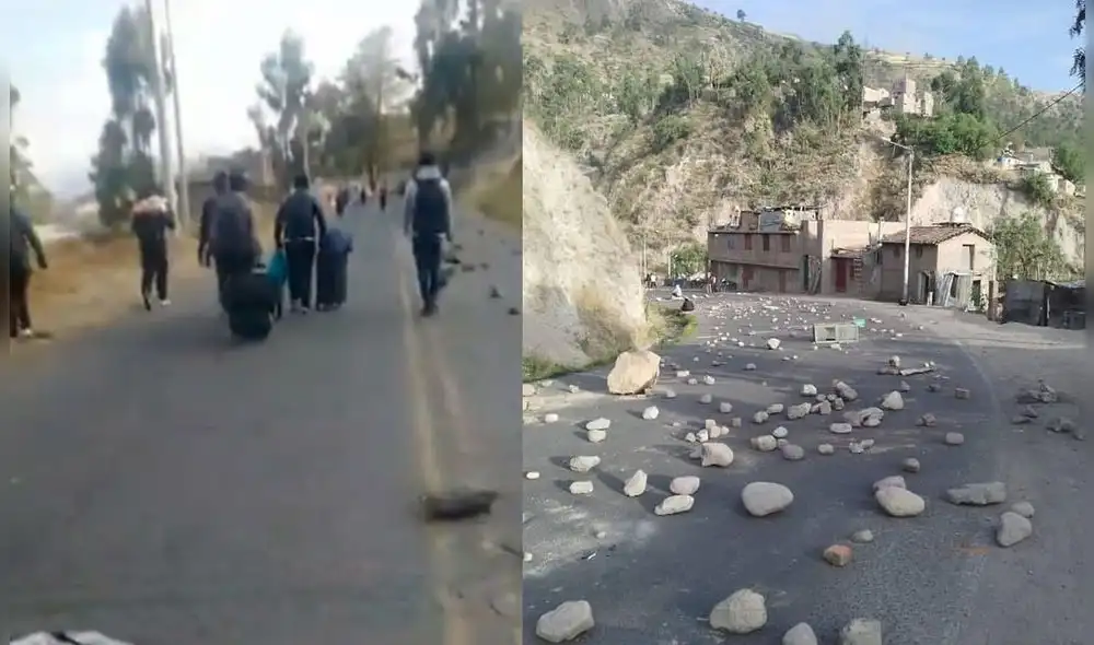 La carretera Los Libertadores amaneció bloqueada tras las protestas de los estudiantes de la UNSCH. Foto: composición LR/captura de Twitter/@luzhin1901/Facebook/Plataforma Informativa Ayacucho