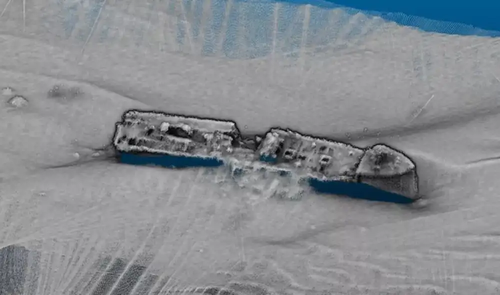 Los restos del barco ahora se encuentran en el suelo del Mar del Norte frente a la costa de Bélgica, a una profundidad de unos 35 metros. Foto: Instituto Marino de Flandes Los restos del barco ahora se encuentran en el suelo del Mar del Norte frente a la costa de Bélgica, a una profundidad de unos 35 metros. Foto: Instituto Marino de Flandes