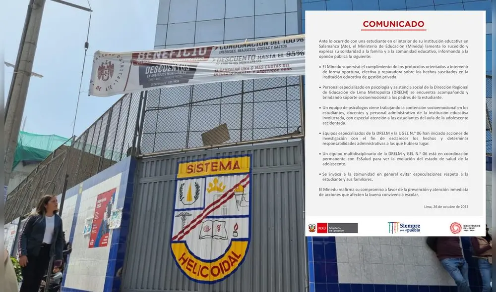 Minedu se pronuncia tras lo acontecido en el colegio Saco Oliveros. Foto: composición LR/URPI-LR/Twitter - Minedu