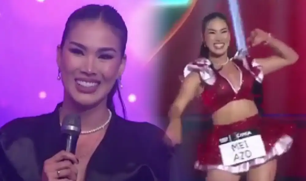 Mei Azo precisó que tenía permiso de Jessica Newton, organizadora del Miss Perú, para participar en "Esto es guerra". Foto: composición/captura América TV Mei Azo precisó que tenía permiso de Jessica Newton, organizadora del Miss Perú, para participar en "Esto es guerra". Foto: composición/captura América TV