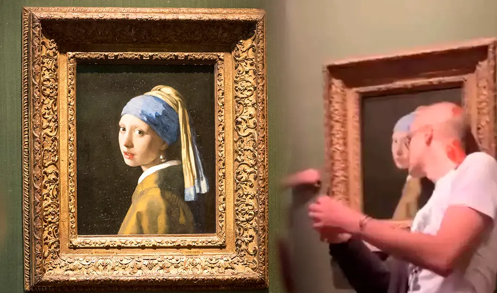 Activistas climáticos atacaron 'La joven de la perla'. Foto: composición LR/AFP Activistas climáticos atacaron 'La joven de la perla'. Foto: composición LR/AFP