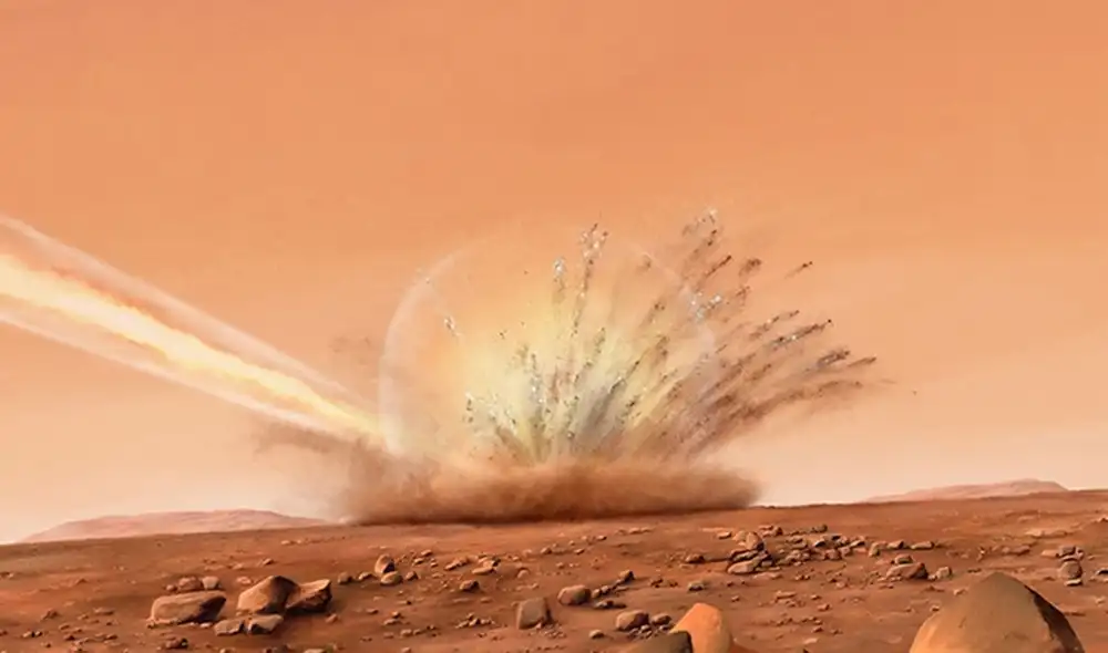 Representación artística del impacto del meteorito en Marte. Imagen: IPGP / CNES / N. STARTER