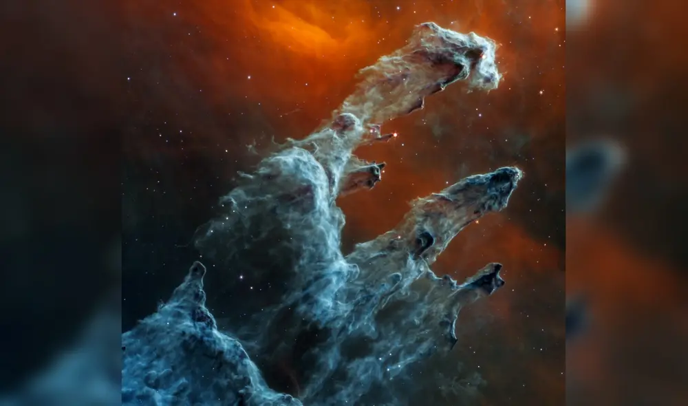 Esta foto escalofriante de los Pilares de la Creación fue tomada con el instrumento MIRI del James Webb. Foto: NASA