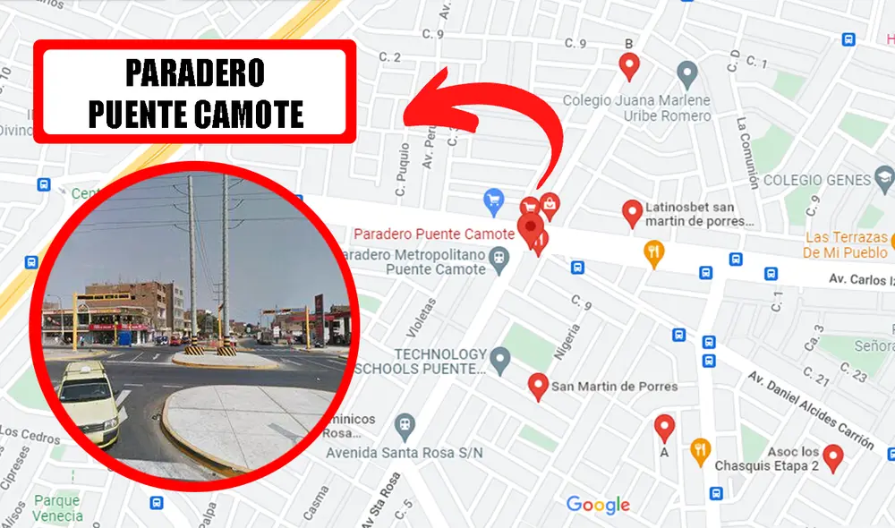El paradero Puente Camote es uno de los más populares de Lima Norte. Foto: composición La República/Google Maps El paradero Puente Camote es uno de los más populares de Lima Norte. Foto: composición La República/Google Maps