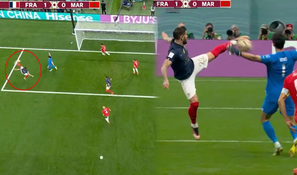 Theo Hernández es el primer jugador rival que le marca a Marruecos en este Mundial Qatar 2022. Foto: captura de DSports