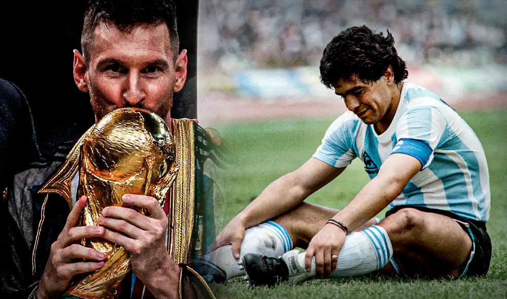 Lionel Messi y Diego Armando Maradona ganaron una Copa del Mundo con Argentina. Foto: Composición de Jazmin Ceras/La República/AFP