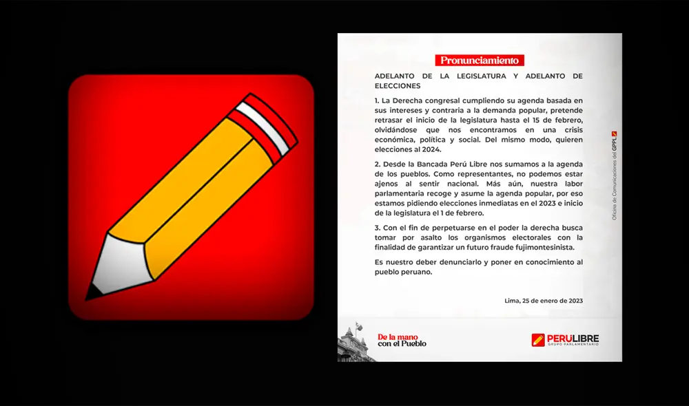Perú Libre se pronuncia sobre fecha de la segunda legislatura y adelanto de elecciones. Foto: composición LR