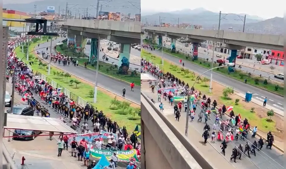 Protestantes marchan desde San Juan de Lurigancho hasta Centro de Lima contra el Gobierno de Dina Boluarte.Foto: capturas de video/Whatsapp de La República Protestantes marchan desde San Juan de Lurigancho hasta Centro de Lima contra el Gobierno de Dina Boluarte.Foto: capturas de video/Whatsapp de La República