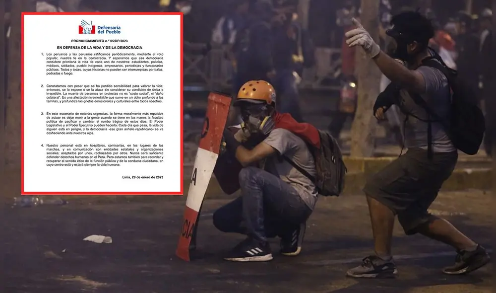 La Defensoría del Pueblo se pronunció antes el contexto de violencia en las protestas en contra del Gobierno de Dina Boluarte.Foto: composición LR/DP/ Marco Cotrina La Defensoría del Pueblo se pronunció antes el contexto de violencia en las protestas en contra del Gobierno de Dina Boluarte.Foto: composición LR/DP/ Marco Cotrina