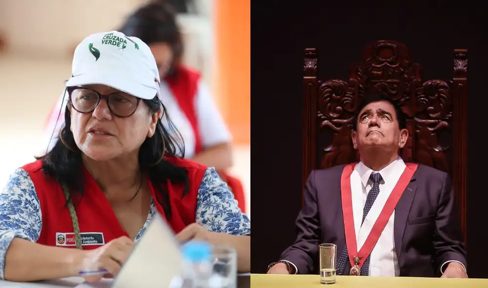 Quien preside el despacho del Ambiente respaldó la iniciativa de adelanto de comicios al 2023 propuesta por la primera mandataria. Foto: composición LR/@MinamPeru/Twitter/La República