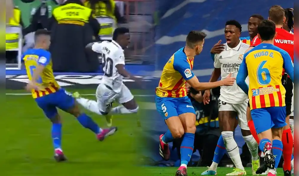 El jugador del Real Madrid Vinícius Júnior recibió una tremenda patada de su compatriota Gabriel Paulista. Foto: Twitter / Video: DirecTV