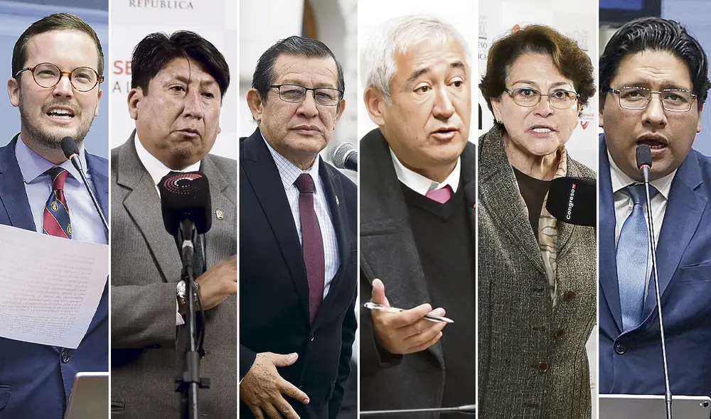 De izquierda a derecha: Alejandro Cavero de Avanza País, Waldemar Cerrón de Perú Libre, Eduardo Salhuana de APP, José Elía de Podemos, Gladys Echaíz de Renovación Popular e Ilichi López de Acción Popular. Foto: composición La República De izquierda a derecha: Alejandro Cavero de Avanza País, Waldemar Cerrón de Perú Libre, Eduardo Salhuana de APP, José Elía de Podemos, Gladys Echaíz de Renovación Popular e Ilichi López de Acción Popular. Foto: composición La República