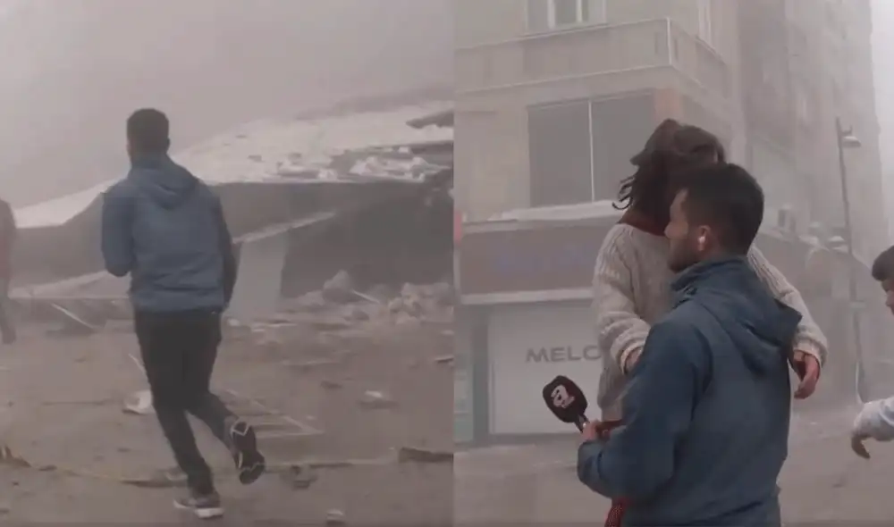 El periodista Akalan decidió evacuar el área tras las dos réplicas consecutivas registradas en una trasmisión en vivo en Malatya. Foto: composición LR / captura / T13. Video: A News El periodista Akalan decidió evacuar el área tras las dos réplicas consecutivas registradas en una trasmisión en vivo en Malatya. Foto: composición LR / captura / T13. Video: A News