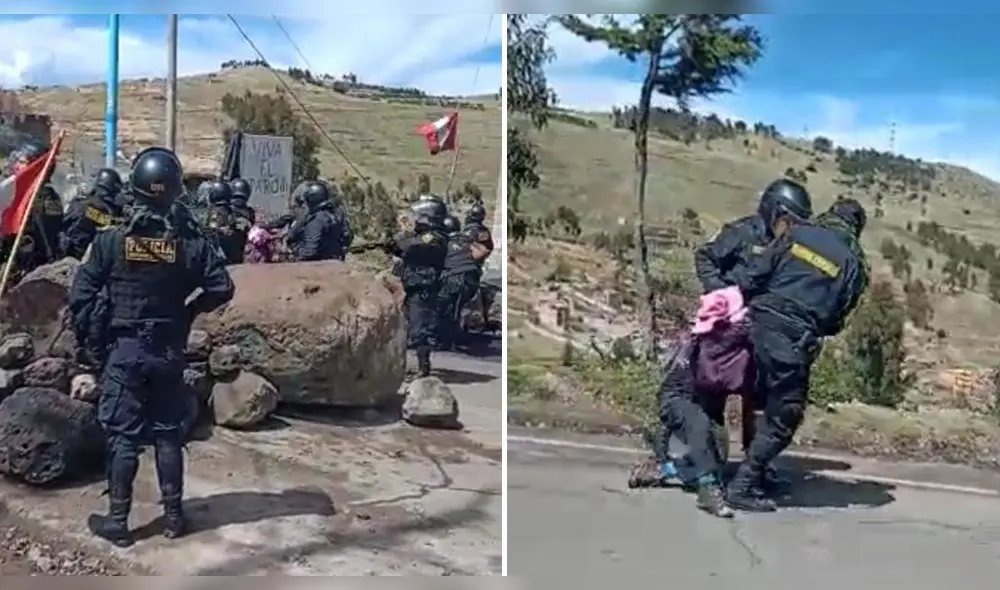 Puno. Agentes de la Policía sometieron a ciudadana antes de dejarla ensangrentada. Foto: captura video Cortesía