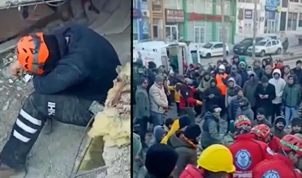 De acuerdo con las imágenes, rescatistas hallaron a una niña y a su padre con vida. Los dos fueron trasladados a un centro de atención. Foto: captura/Twitter @ihhinsaniyardim