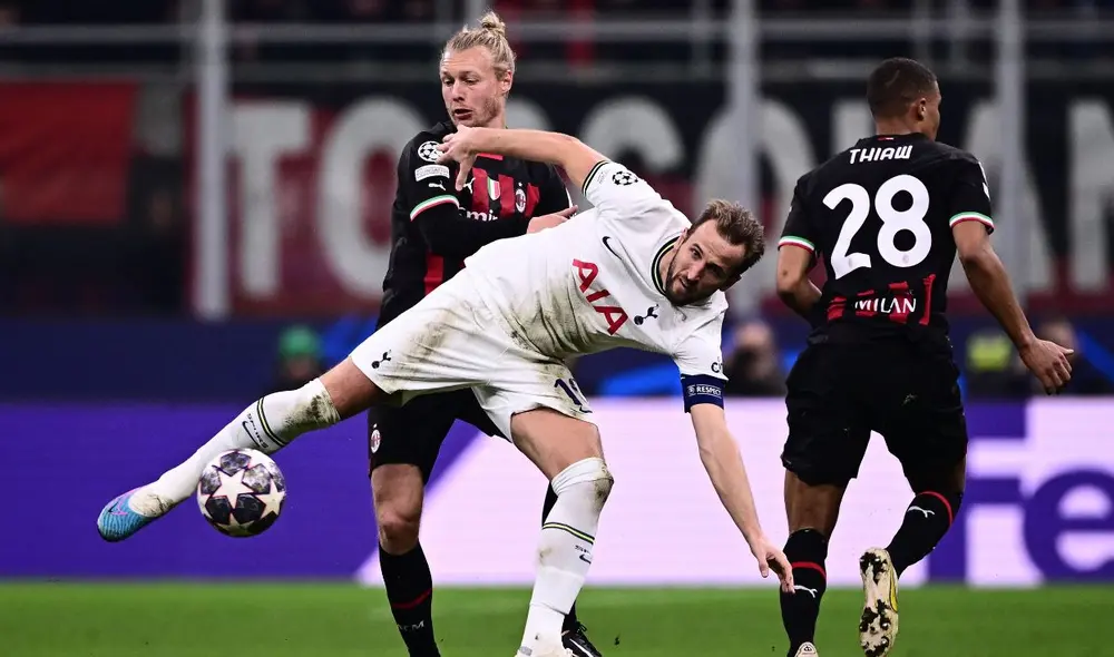 Harry Kane fue muy marcado durante el encuentro ante el Milan. Foto: AFP