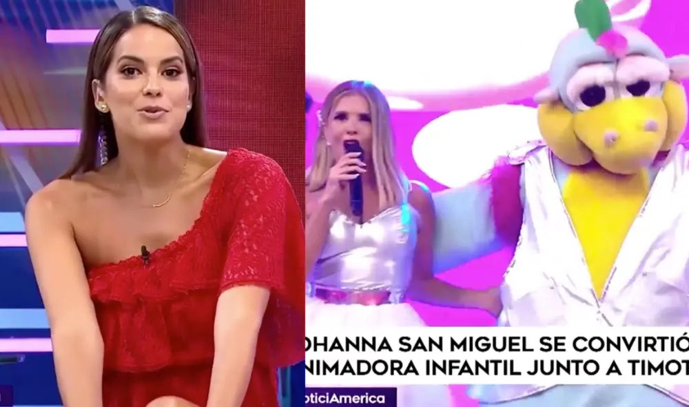 Valeria Piazza impactada al ver a Johanna San Miguel como animadora infantil. Foto: composición LR/captura de América TV