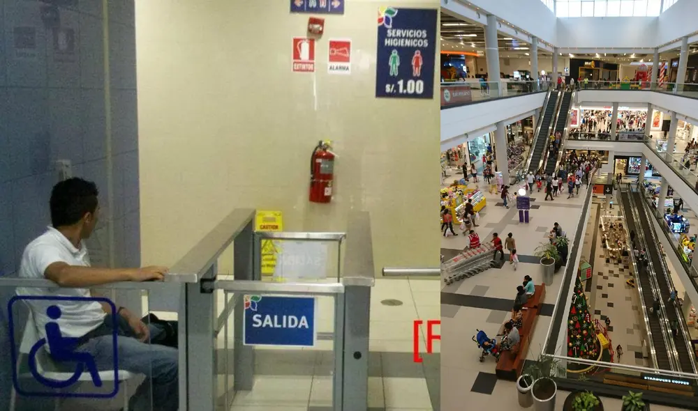 Centros comerciales cobran entre S/0,50 y S/1 para el ingreso a baños. Composición LR/Foto: Andina