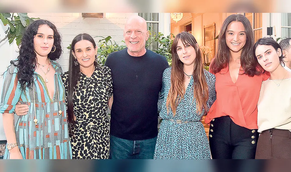 Con sus seres queridos. El actor (al centro) junto a su exesposa Demi Moore, su esposa Emma Heming y algunas de sus hijas. Foto: difusión