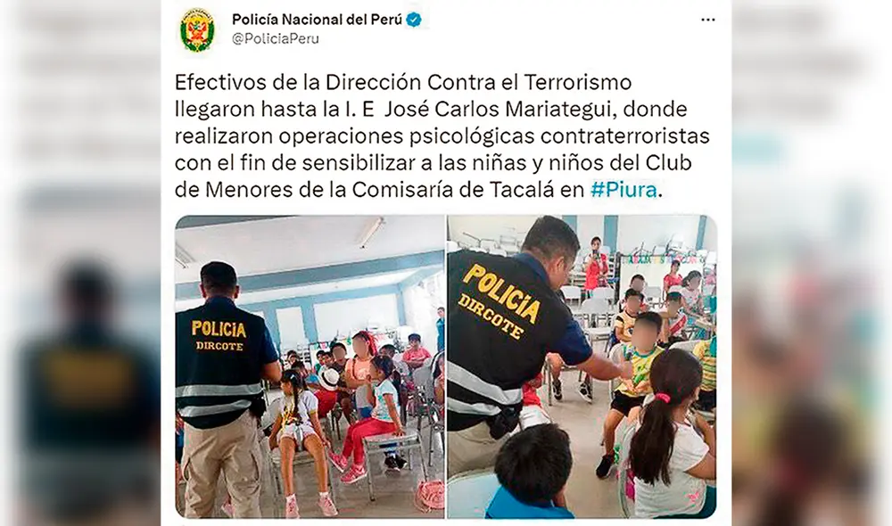 Evidencia. La propia Policía Nacional, desde su cuenta, difundió la actividad con los niños. Foto: difusión