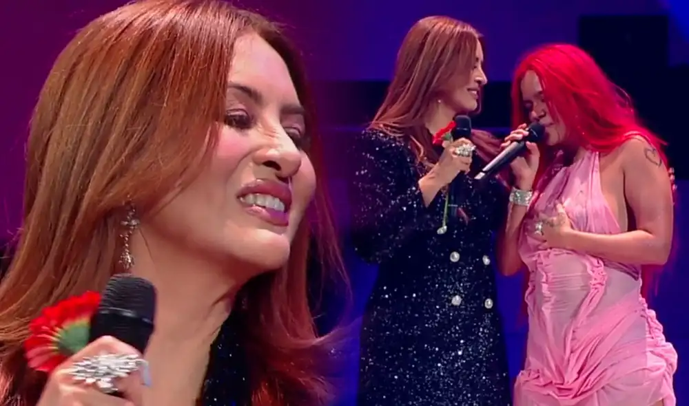 Myriam Hernández le dio un beso en la frente a Karol G, quien se quebró al cantar una de sus baladas. Foto: composición LR/capturas de Star Plus - Video: Star Plus Myriam Hernández le dio un beso en la frente a Karol G, quien se quebró al cantar una de sus baladas. Foto: composición LR/capturas de Star Plus - Video: Star Plus