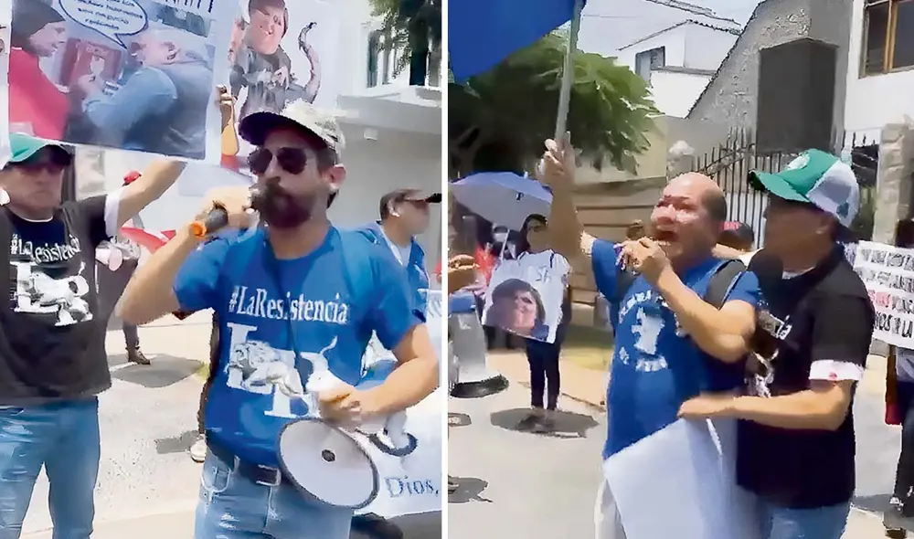 Modalidad. Los integrantes de este grupo suelen apelar a injurias para expresarse. Las imágenes en sus pancartas hacen recordar los agravios de los años 90. Foto: captura de video/Composición/ La República Modalidad. Los integrantes de este grupo suelen apelar a injurias para expresarse. Las imágenes en sus pancartas hacen recordar los agravios de los años 90. Foto: captura de video/Composición/ La República