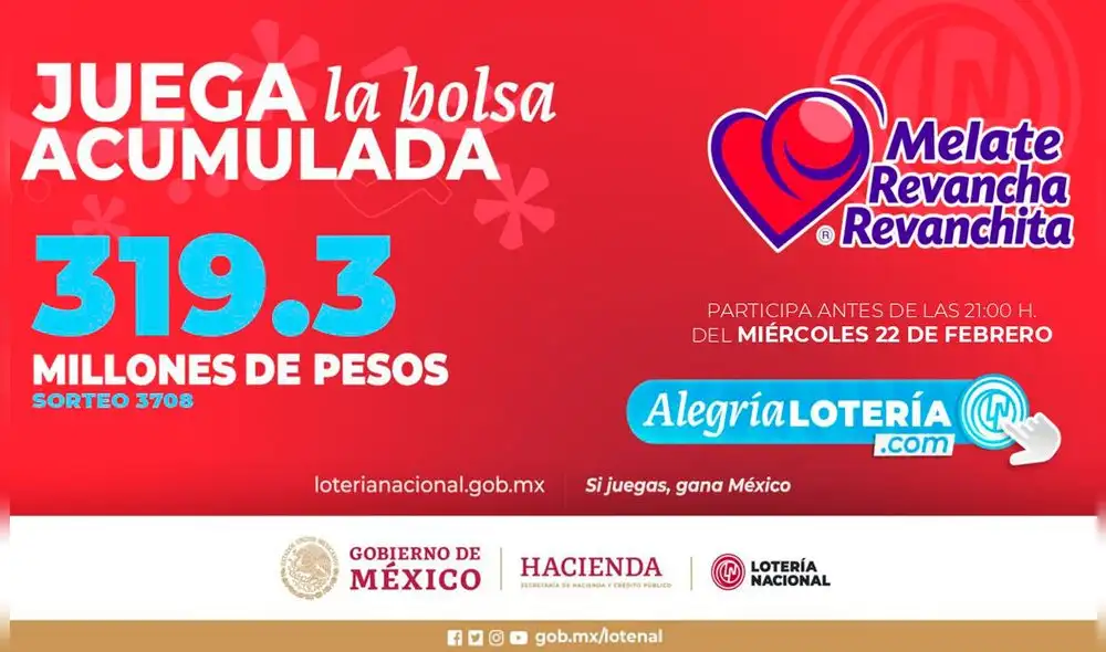 Conoce los resultados del Melate Revancha y Revanchita de este miércoles 22 de febrero. Foto: Lotería Nacional de México
