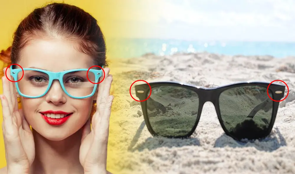 La mayoría de lentes de sol o de visión tienen incorporados unos pequeños puntos metálicos en las esquinas de su montura. Foto: composición LR/Vision Center/Freepick