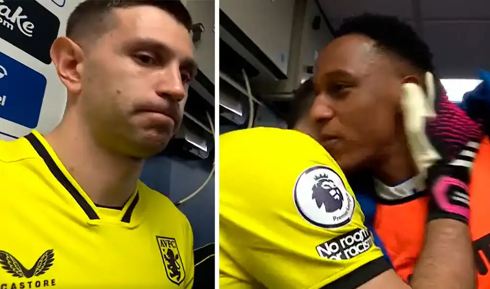 Emiliano Martínez y Yerry Mina se vieron en el túnel del Goodison Park. Foto: captura/DSports